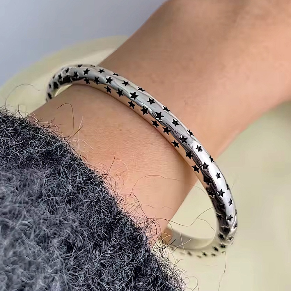 Silver Stackable Star Irregular Bangle Bracelet S… - image 3